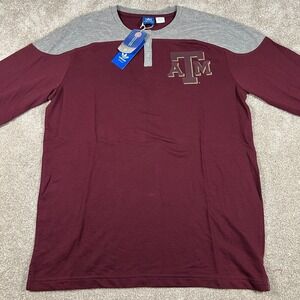 Adidas Mens Size Large Red Gray‎ Texas A&M EStablished #76 Henley T-Shirt